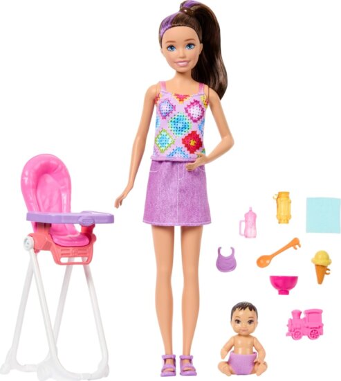 Barbie, Bébiszitter játékszett etetőszékkel Barbie, Bébiszitter játékszett etetőszékkel