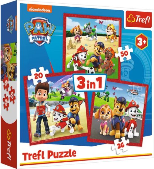 Trefl, Mancs őrjárat 3 az 1-ben puzzle, Boldog kutyik, 20, 36, 50 darabos