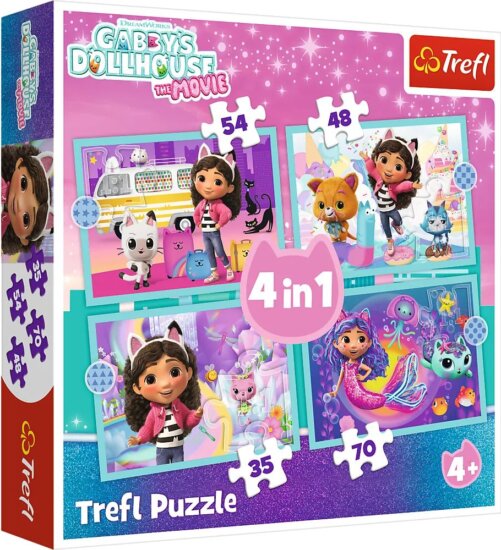 Trefl, Gabby nagy kalandja 4 az 1-ben puzzle, 35, 48, 54, 70 darabos Trefl, Gabby nagy kalandja 4 az 1-ben puzzle, 35, 48, 54, 70 darabos