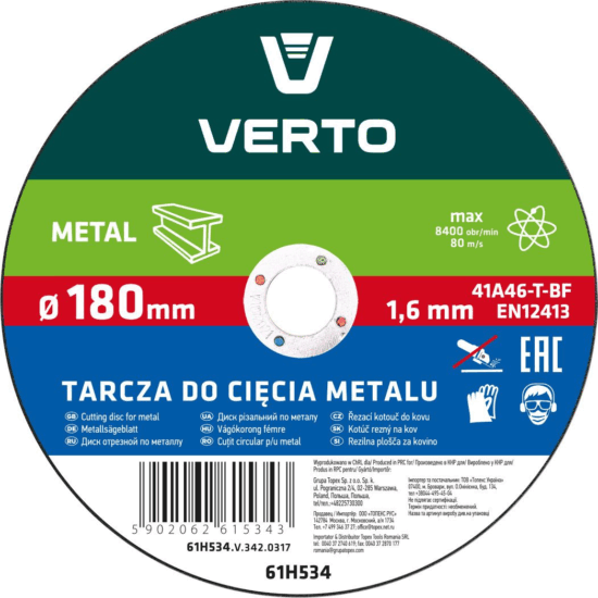 Verto 61H534 fém vágókorong, 180mm, T41