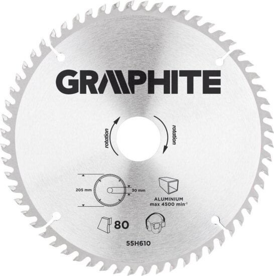 Graphite 55H610 körfűrészlap, 205mm, Z100, aluminium Graphite 55H610 körfűrészlap, 205mm, Z100, aluminium