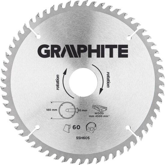 Graphite 55H605 körfűrészlap, 180mm, Z60, keményfém Graphite 55H605 körfűrészlap, 180mm, Z60, keményfém