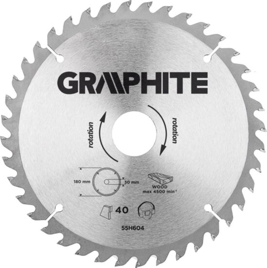 Graphite 55H604 körfűrészlap, 180mm, Z40, keményfém Graphite 55H604 körfűrészlap, 180mm, Z40, keményfém