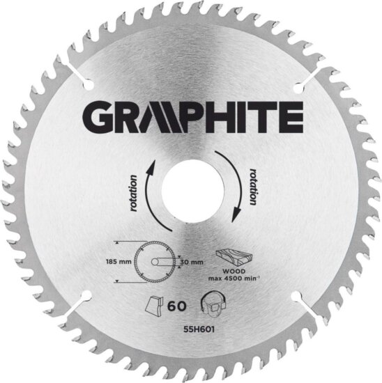 Graphite 55H601 körfűrészlap, 185mm, Z60, keményfém Graphite 55H601 körfűrészlap, 185mm, Z60, keményfém