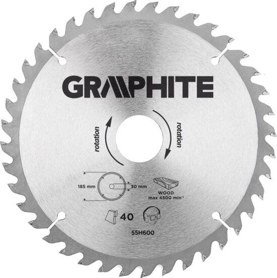 Graphite 55H600 körfűrészlap, 185mm, Z40, keményfém Graphite 55H600 körfűrészlap, 185mm, Z40, keményfém
