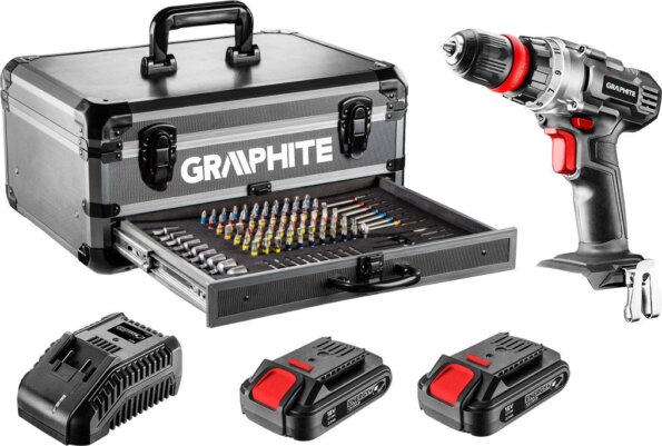 Graphite Energy+ 58G022-PS15 18V Li-Ion Akkus Fúró-Csavarozó, Alumínium Koffer, 109 Kiegészítő, 2 x 18V/2.0Ah akku Graphite Energy+ 58G022-PS15 18V Li-Ion Akkus Fúró-Csavarozó, Alumínium Koffer, 109 Kiegészítő, 2 x 18V/2.0Ah akku