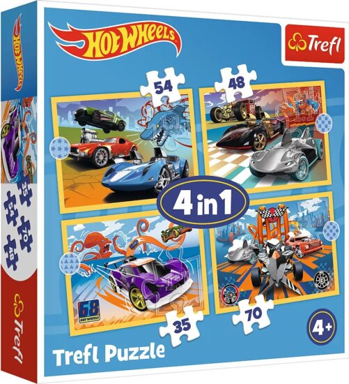 Trefl, Hot Wheels járművek puzzle 4 az 1-ben, 35, 48, 54, 70 darabos