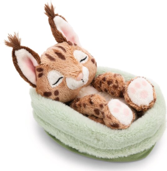 NICI, Alvó hiúz plüssfigura kosárban, 12 cm NICI, Alvó hiúz plüssfigura kosárban, 12 cm