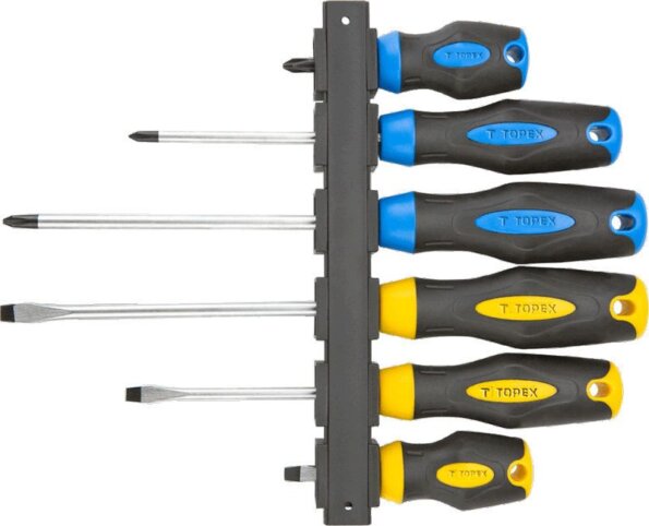 Topex 39D886 csavarhúzó készlet, 6 részes, fali tartóval Topex 39D886 csavarhúzó készlet, 6 részes, fali tartóval