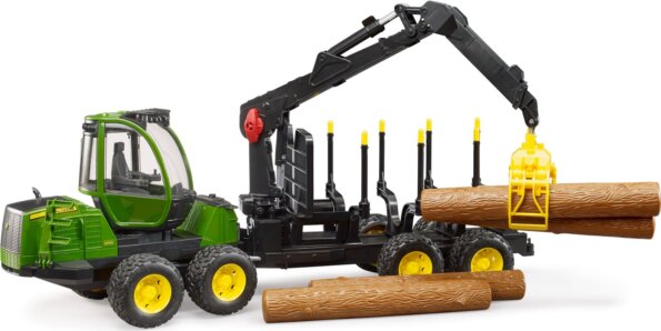 Bruder, John Deere 1210E erdei traktor, 4 rönkkel és rönkfogóval