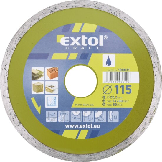 Extol Craft gyémánt vágókorong csempevágáshoz, 115mm Extol Craft gyémánt vágókorong csempevágáshoz, 115mm