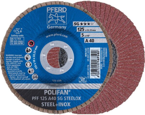 PFERD Polifan PFF 125 A 40 SG STEELOX lamellás csiszoló korong, 125mm, 10 db