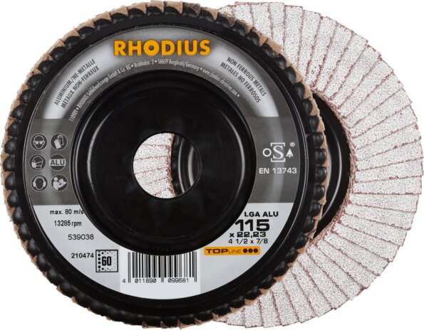 Rhodius LGA ALU lamellás csiszoló korong, 115mm, P60 Rhodius LGA ALU lamellás csiszoló korong, 115mm, P60