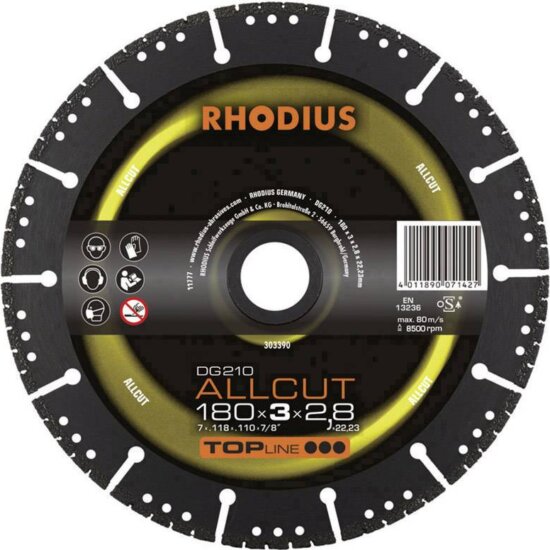 Rhodius DG210 AllCut gyémánt vágókorong, 180mm Rhodius DG210 AllCut gyémánt vágókorong, 180mm