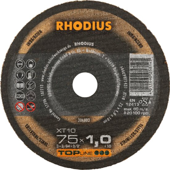 Rhodius XT10 Mini fém vágókorong, M10, 75mm, 1mm Rhodius XT10 Mini fém vágókorong, M10, 75mm, 1mm