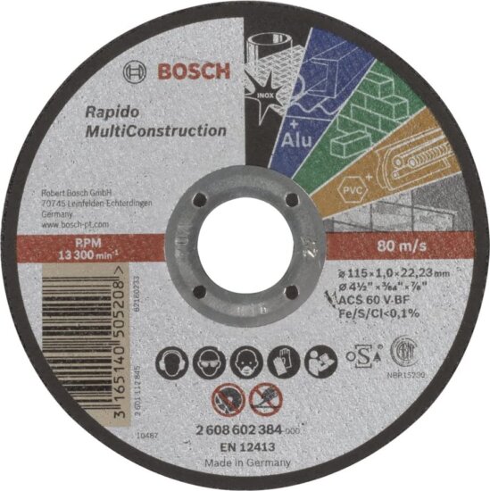 Bosch Multi Construction Rapido ACS 60 V BF fém vágókorong, 115mm Bosch Multi Construction Rapido ACS 60 V BF fém vágókorong, 115mm