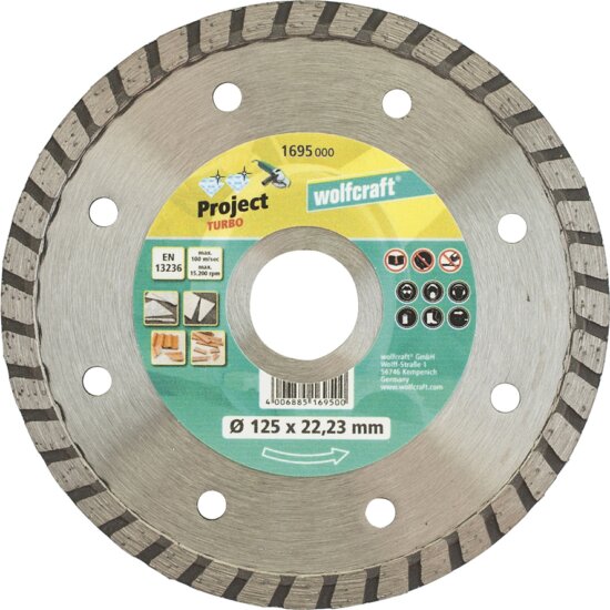 Wolfcraft 1695 Pro Turbo gyémánt vágókorong, 125mm