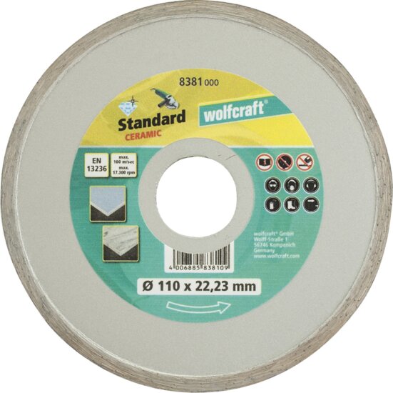 Wolfcraft 8381 Standard Ceramic gyémánt vágókorong, 110mm