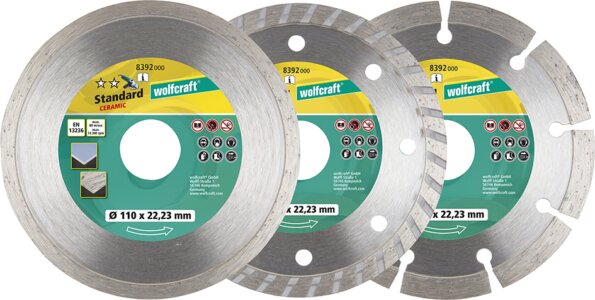 Wolfcraft 8392 Universal + Ceramic + Turbo gyémánt vágókorong szett, 110mm