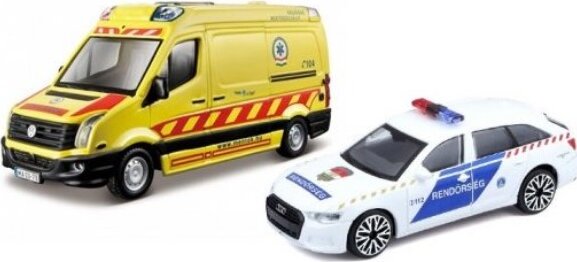 Bburago Volkswagen Crafter és Audi A6, mentőautó és járőrkocsi Bburago Volkswagen Crafter és Audi A6, mentőautó és járőrkocsi