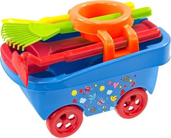 Műanyag kézikocsi kerti szerszámokkal