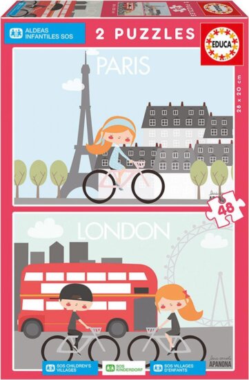 Párizs és London gyerek puzzle, 2 x 48 darabos