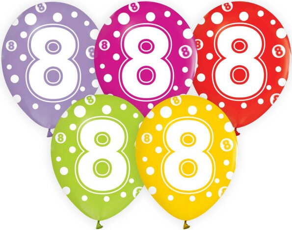 Színes, pöttyös számos lufi 5 darabos szett, 8