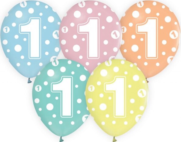 Színes, pöttyös számos lufi 5 darabos szett, 1 Színes, pöttyös számos lufi 5 darabos szett, 1