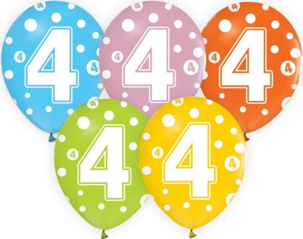 Színes, pöttyös számos lufi 5 darabos szett, 4 Színes, pöttyös számos lufi 5 darabos szett, 4