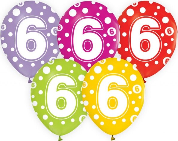 Színes, pöttyös számos lufi 5 darabos szett, 6