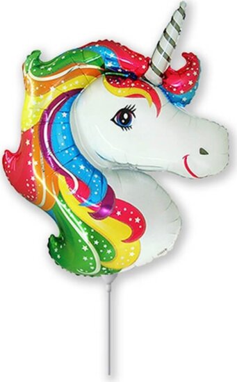 Unikornis alakú pálcára tehető fólia lufi, 37 cm