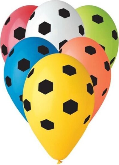 Focilabda mintás színes lufi, 5 darabos Focilabda mintás színes lufi, 5 darabos