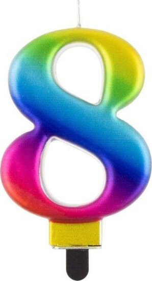 Szivárvány színű születésnapi gyertya, 8 cm, 8-as