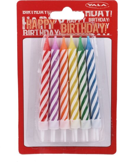 Színes születésnapi spirál gyertya tartóval, 12 darab