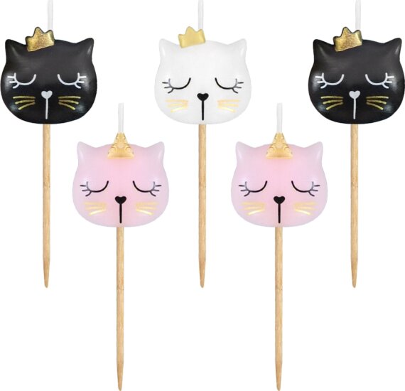 Cicafejek születésnapi tortagyertyák, 5 db Cicafejek születésnapi tortagyertyák, 5 db