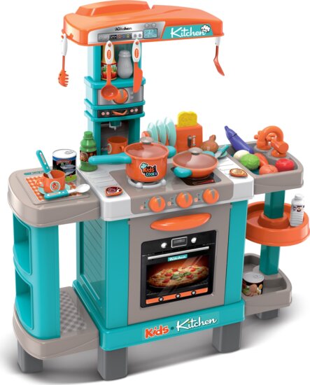 Játékkonyha fénnyel és hanggal, 39 darab kiegészítővel, kék, narancssárga Játékkonyha fénnyel és hanggal, 39 darab kiegészítővel, kék, narancssárga