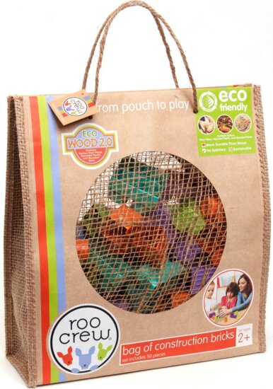 Roo Crew ECO, Építőkocka szett tárolózsákban, 50 darabos Roo Crew ECO, Építőkocka szett tárolózsákban, 50 darabos