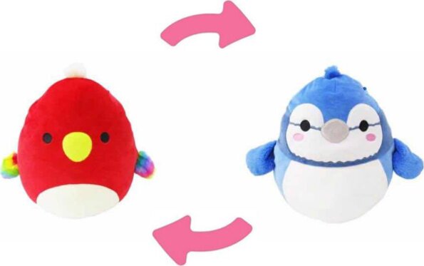 Squishmallows, Babs a kék szajkó és Paco a papagáj kifordítható 2 az 1-ben plüssfigura, 13 cm