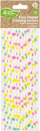 Pöttyös papír szívószál, 20 cm, 12 db Pöttyös papír szívószál, 20 cm, 12 db