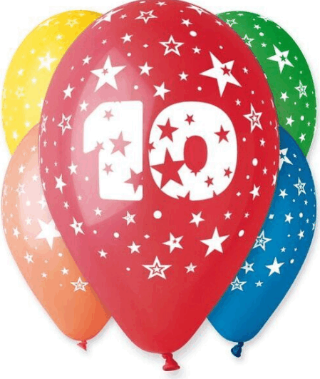 Színes számos lufi, csillagos, 5 darabos, 10 Színes számos lufi, csillagos, 5 darabos, 10