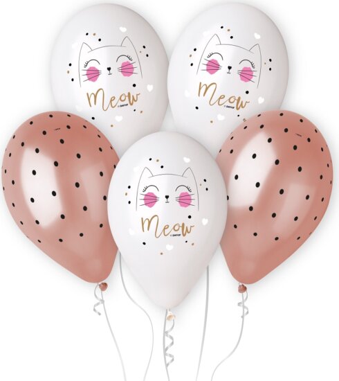 Cica mintás pöttyös prémium lufi, 5 db Cica mintás pöttyös prémium lufi, 5 db