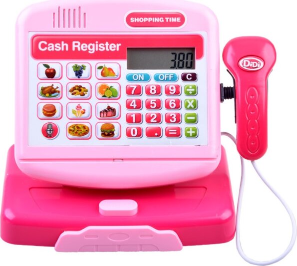 Elektronikus pénztárgép kiegészítőkkel, rózsaszín Elektronikus pénztárgép kiegészítőkkel, rózsaszín