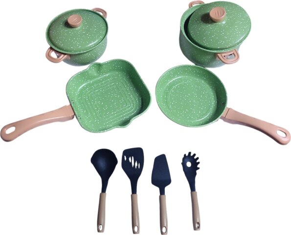 Konyhai edény szett, fém, zöld Konyhai edény szett, fém, zöld