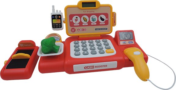 Pénztárgép játékszett kiegészítőkkel, piros, 37 db-os Pénztárgép játékszett kiegészítőkkel, piros, 37 db-os