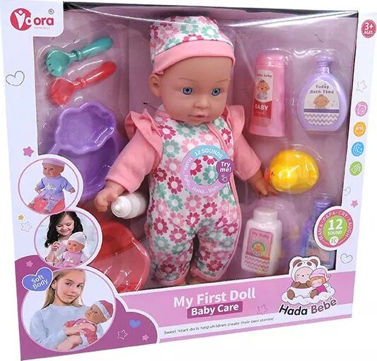 Interaktív játékbaba overálban, kiegészítőkkel, 35 cm Interaktív játékbaba overálban, kiegészítőkkel, 35 cm