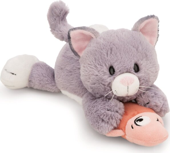 NICI GREEN, Szürke plüss cica és hal, fekvő, 30 cm