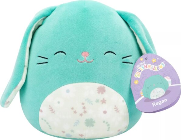 Squishmallows, Regan a türkiz nyuszi virágos hassal, 20 cm Squishmallows, Regan a türkiz nyuszi virágos hassal, 20 cm