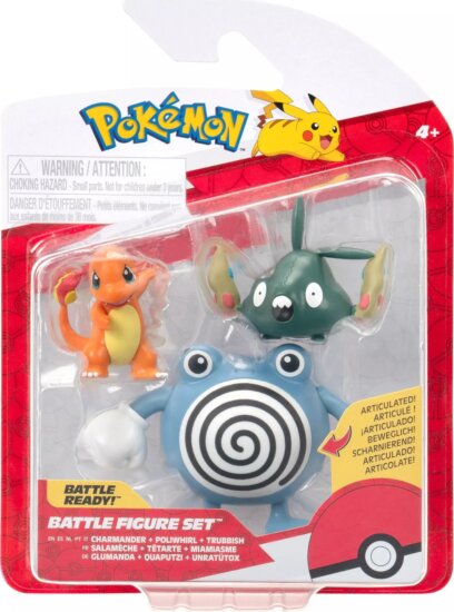 Pokémon, 3 db-os figura csomag, Charmander, Trubbish, Poliwhirl Pokémon, 3 db-os figura csomag, Charmander, Trubbish, Poliwhirl