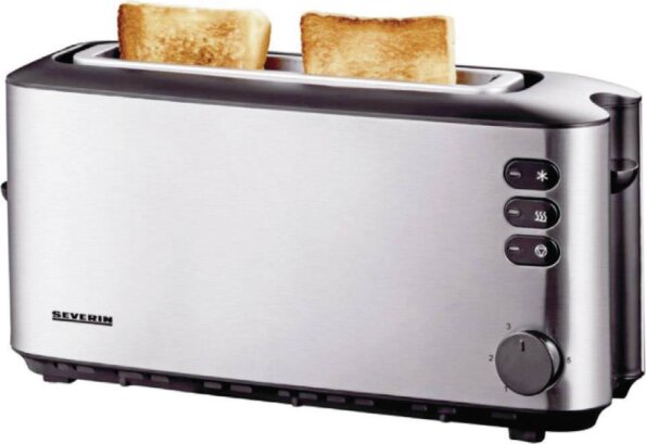 Severin AT 2515 Hosszú szeletes kenyérpirító, Beépített zsemle feltét, Nemesacél (matt)