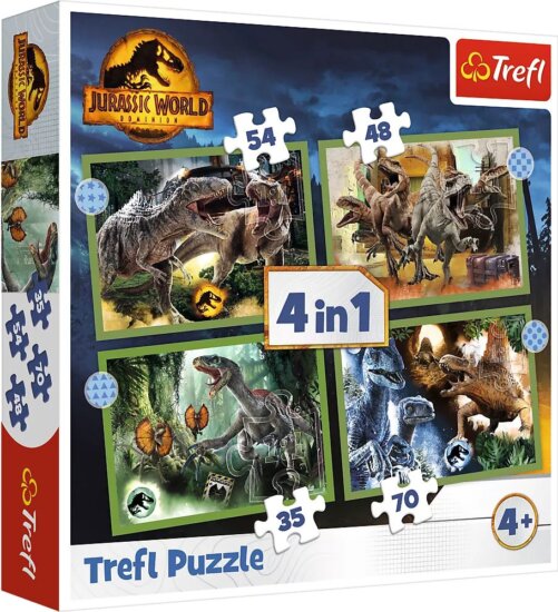 Jurassic World 4 az 1-ben puzzle, 35, 48, 54, 70 darabos Jurassic World 4 az 1-ben puzzle, 35, 48, 54, 70 darabos